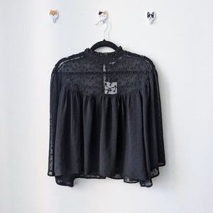 NWT XS Zara Black Embroidered Plumetis Blouse